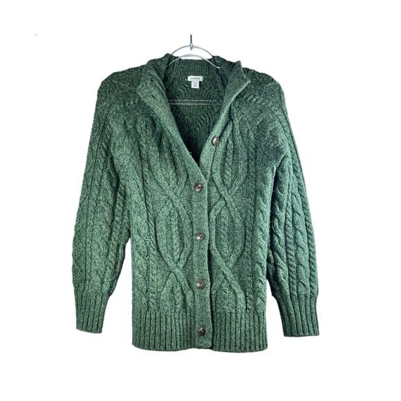 L.L.Bean Sweaters - L.L. Bean Green Cable Knit Cardigan Wool Alpaca Blend Button Front Sweater XS